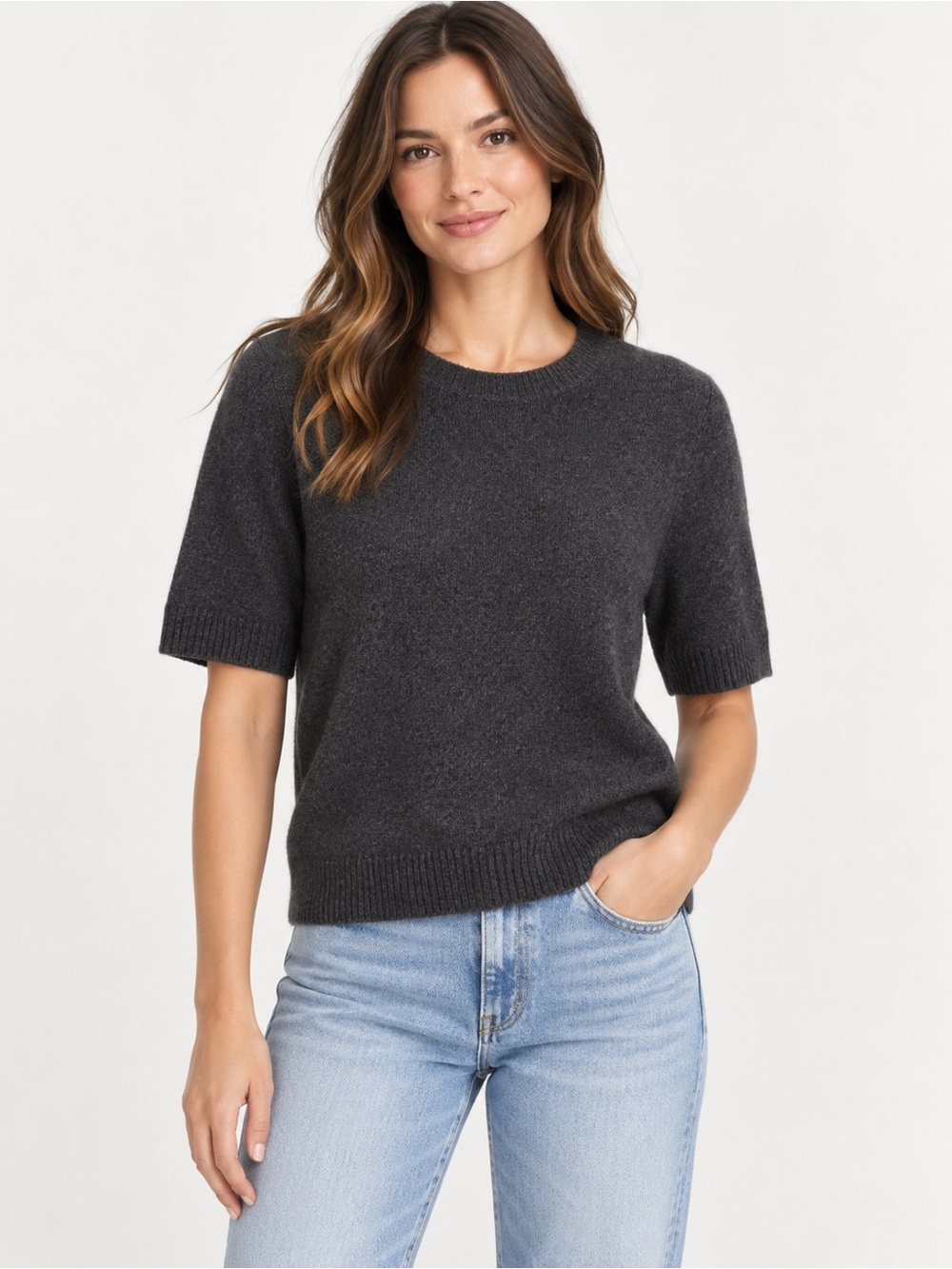 Vince Women’s Gray Wool Cashmere Short Sleeve Sweater Size Medium